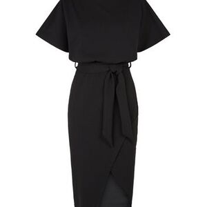 Chic Black Midi Dress with Belt